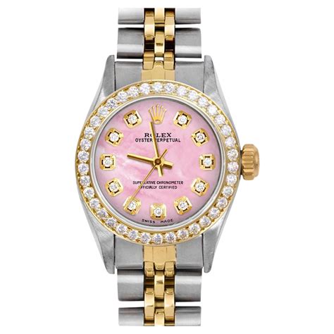 rolex datejust oyster perpetual pink|Rolex pink face with diamonds.